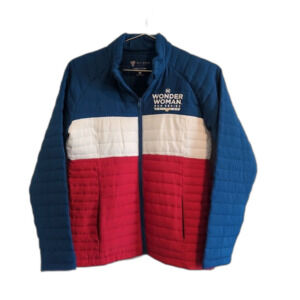 WONDER WOMAN Run Series Small Red White Blue Quilted Poly Puffer Zip Jacket Coat